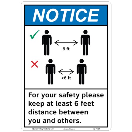 ANSI/ISO Compliant Notice/Keep 6 Feet Distance Safety Signs Outdoor Weather Tuff Alum. (S4) 12x18
